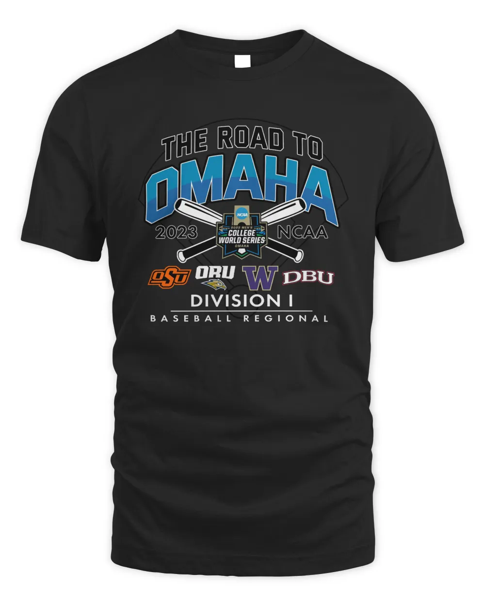 Event1 Team Store 2023 Ncaa Division I Baseball Regional Oklahoma State The Road To Omaha 4 Teams Tee Black Unisex Standard T-Shirt black s