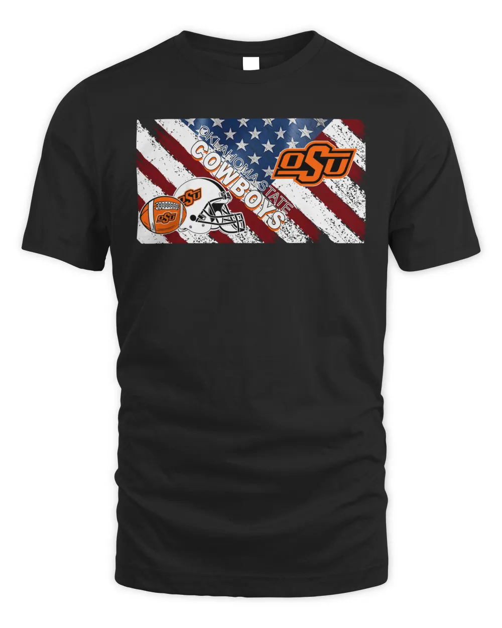 NCAA Oklahoma State Cowboys Helmet Flag American Shirt Unisex Standard T-Shirt black s