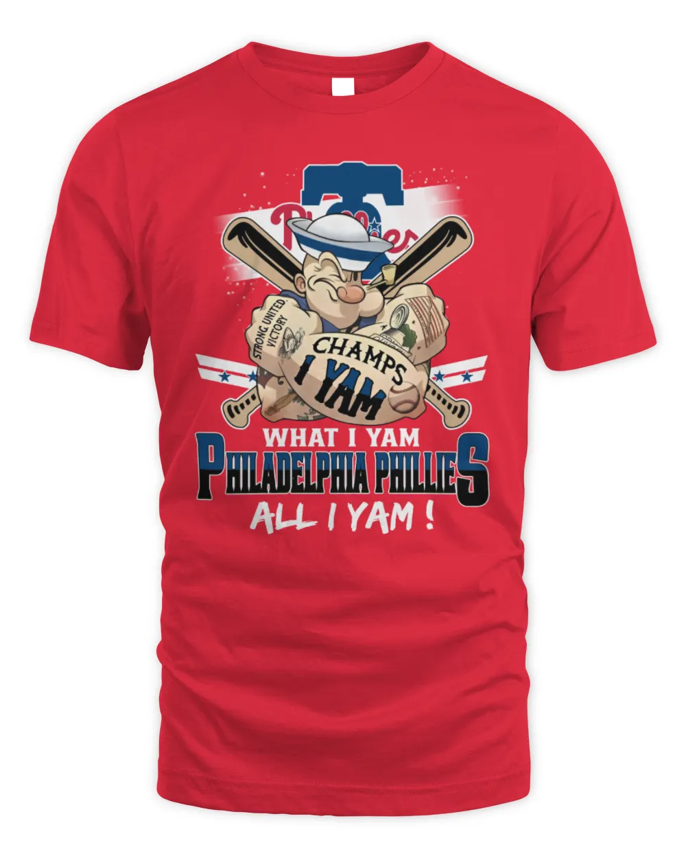 Philadelphia Phillies Popeye Champs I Yam What I Yam All I Yam 2024 T-Shirt Unisex Standard T-Shirt red s