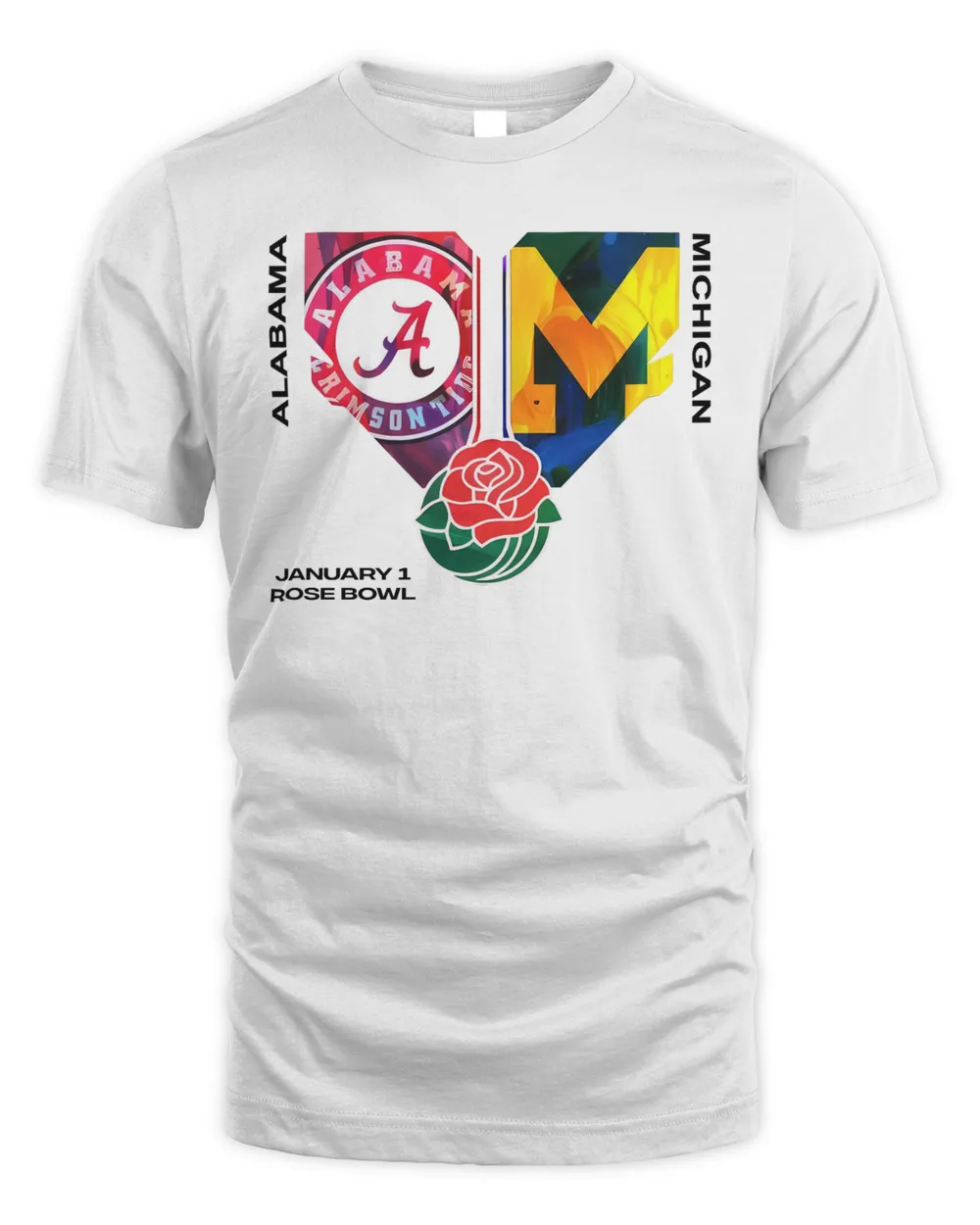 Official Alabama Crimson Tide Vs Michigan Wolverines College Football Playoff January 1 2024 Rose Bowl Roll Tide Shirt Unisex Standard T-Shirt white s