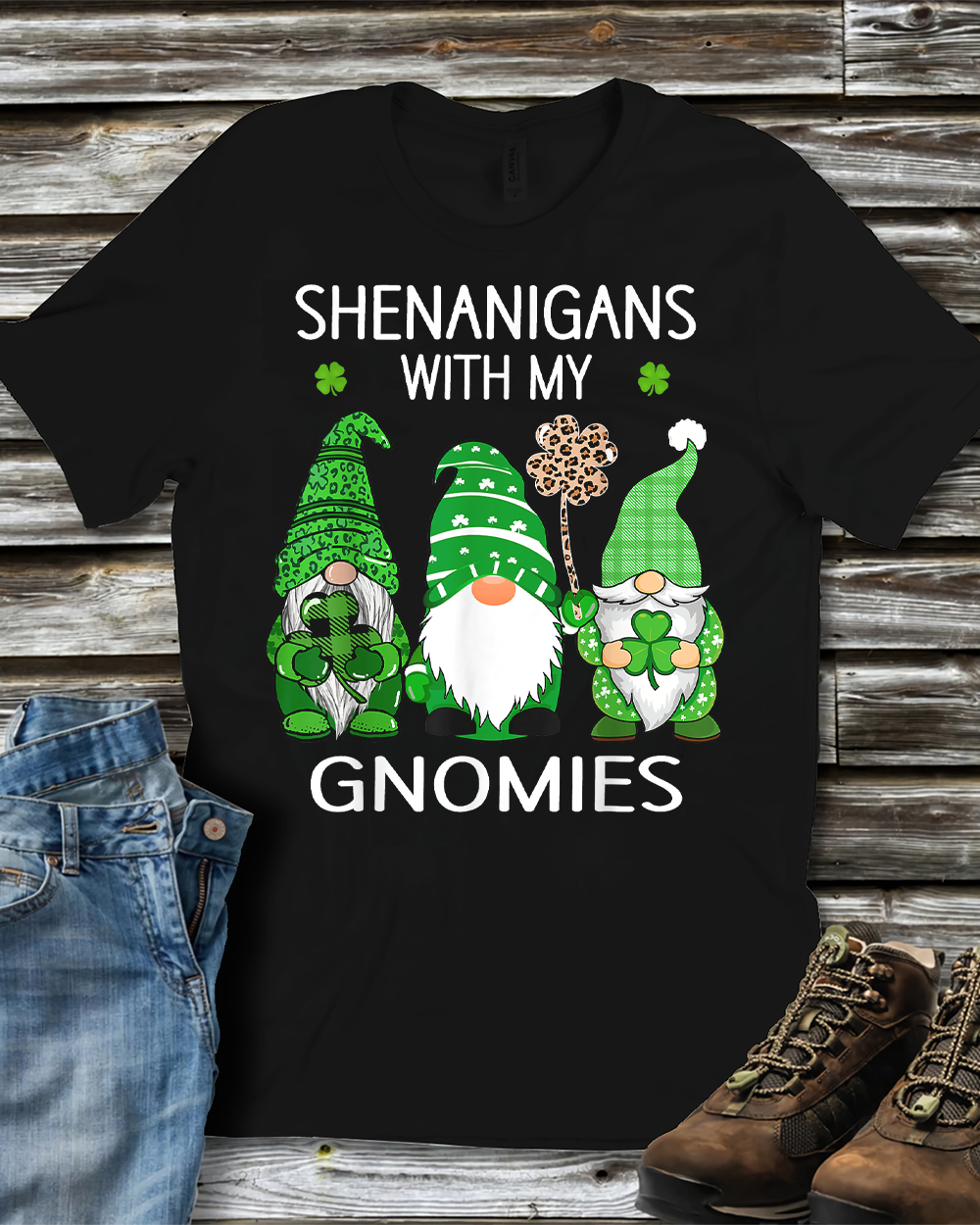 St Patricks day lucky Shamrock leopard gnomes Irish women T-Shirt Unisex Standard T-Shirt black s