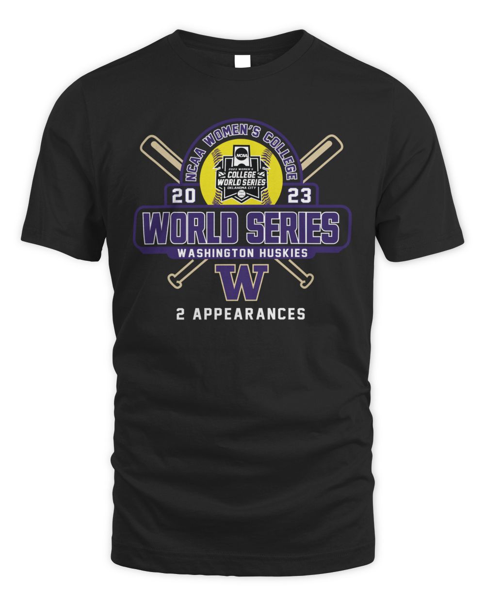 Washington Huskies 2  Appearances Ncaa Women's College World Series Shirt Unisex Standard T-Shirt black s