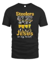 Official 2023 Steelers Players In My Veins Jesus In My Heart Shirt Unisex Standard T-Shirt black s