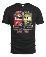 Alabama Crimson Tide Vs Michigan Wolverines CFP Playoff Semifinal Rose Bowl 2024 Roll Tide Helmet Shirt Unisex Standard T-Shirt black s