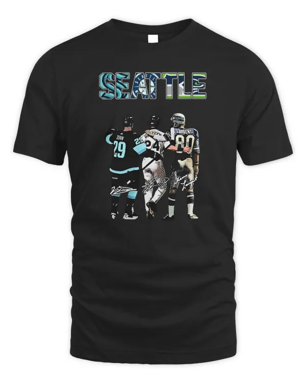 Official Seattle Sports Vince Dunn Ken Griffey Jr And Steve Largent Signatures Tee Black