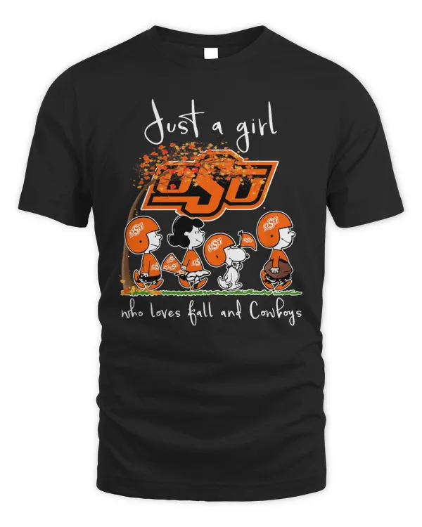Just A Girl Who Love Fall And Oklahoma State Cowboys Peanuts Snoopy Shirt Black
