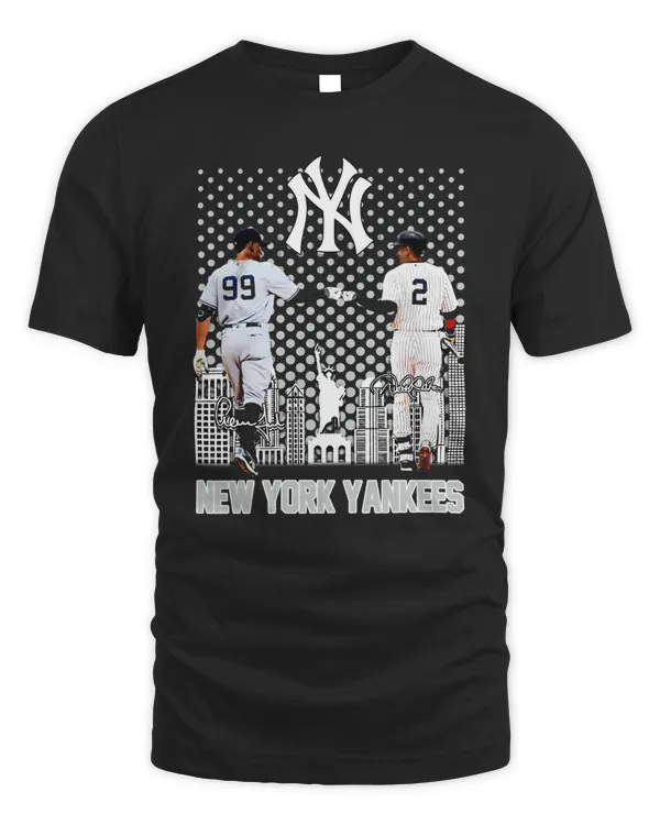 Official New York Yankees Aaron Judge 99 Derek Jeter 2 Player Signatures Baseball Skyline City Poster Sport Shirts