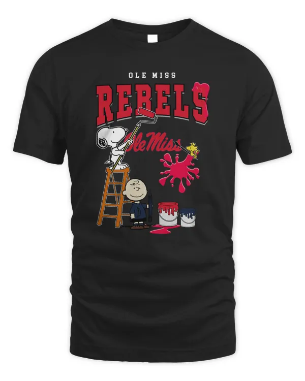 Snoopy Charlie Brown And Woodstock Wall Paint Ole Miss Rebels Color Shirt