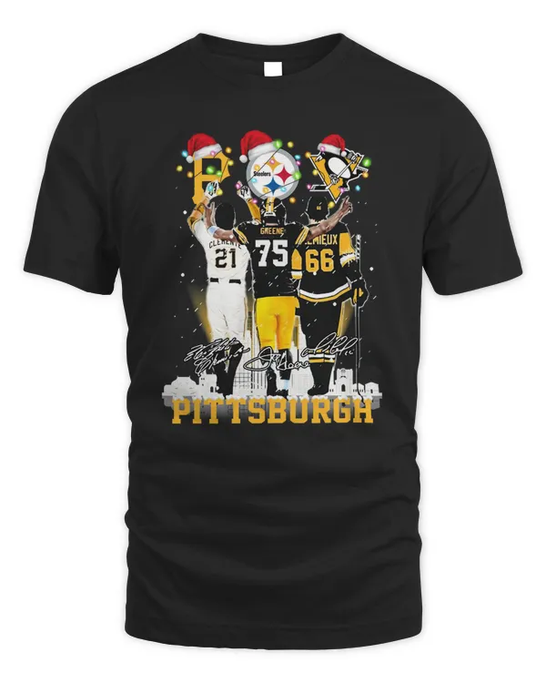 Pittsburgh City Sports Clemente Greene And Lemieux Santa Hat Christmas Shirt Black
