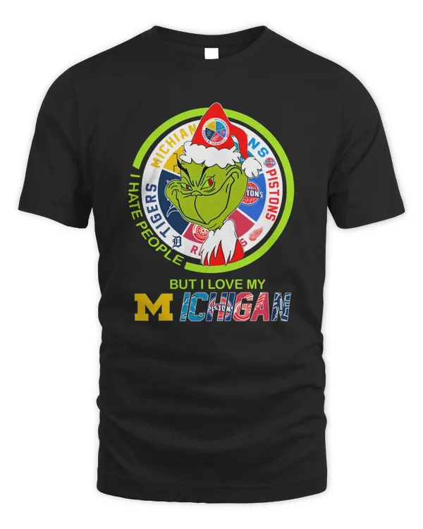 Santa Grinch I Hate People But I Love My Michigan Sports Teams Christmas Shirt Black