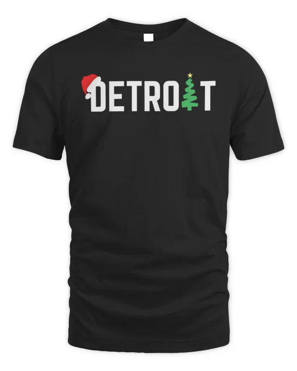 Merry Christmas Detroit Happy Holidays Michigan Santa Hat Shirt Black
