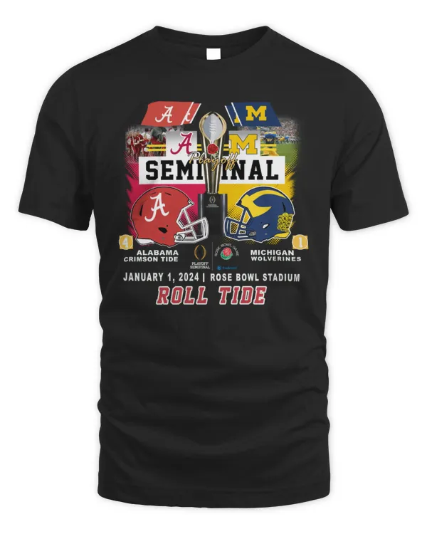 Alabama Crimson Tide Vs Michigan Wolverines CFP Playoff Semifinal Rose Bowl 2024 Roll Tide Helmet Shirt