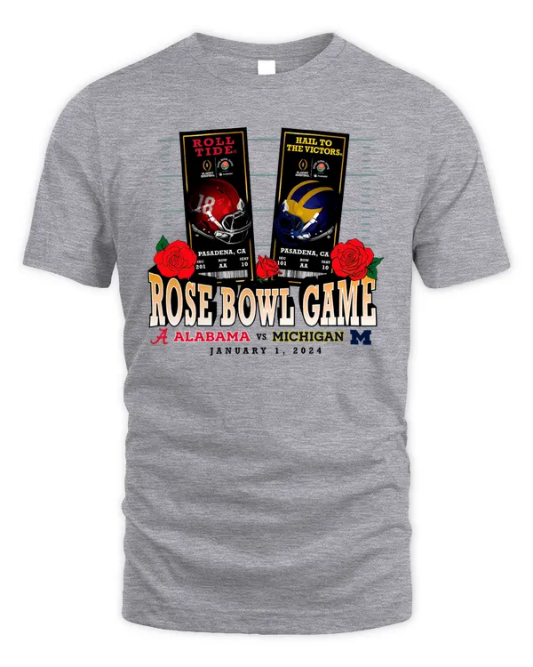 Michigan Wolverines vs. Alabama Crimson Tide College Football Playoff 2024 Rose Bowl Matchup Helmet Shirt Gray