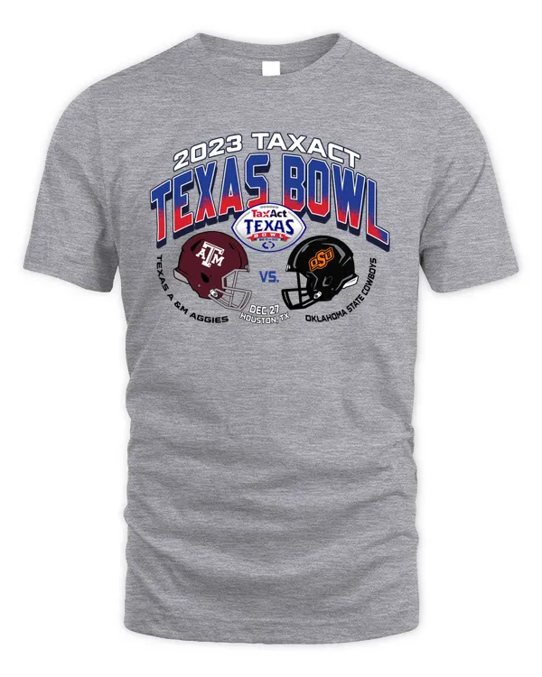 Texas A&M Aggies vs Oklahoma State Cowboy Taxact Texas Bowl 2023 Head 2 Head Field Tee Gray