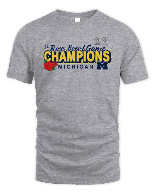Michigan Wolverines College Football Playoff 2024 Rose Bowl Champions Logo Shirt Gray
