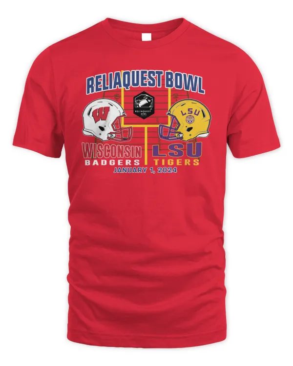 Wisconsin Badgers Lsu Tigers 2024 Dueling Helmets Reliaquest Bowl Jan 1 Shirt Red