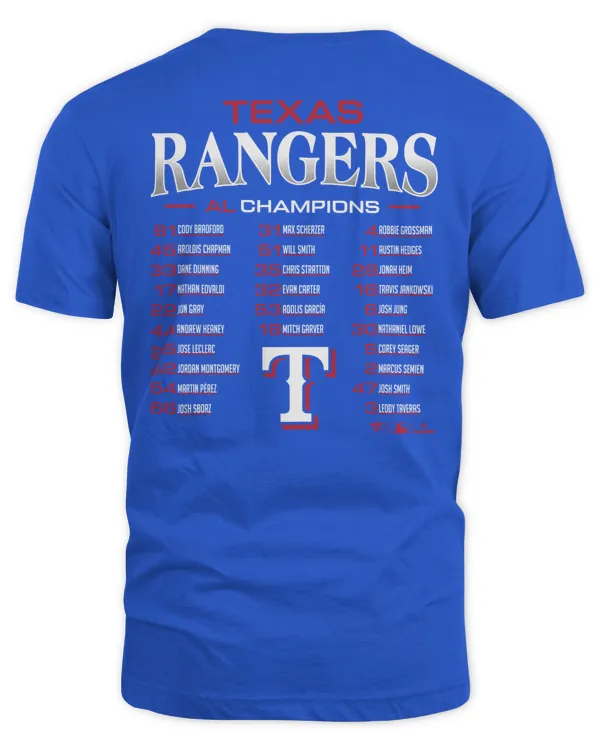 Texas Rangers WS 2023 American League Champions Roster T-Shirt