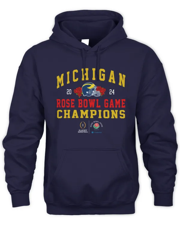 Michigan Football 2024 Rose Bowl Game Champions Navy Hoodie Sweatshirt