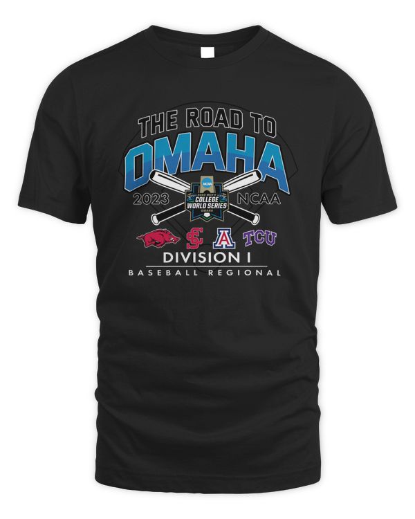 Event1 Team Store 2023 Ncaa Division I Baseball Regional Arkansas The Road To Omaha 4 Teams T Shirt