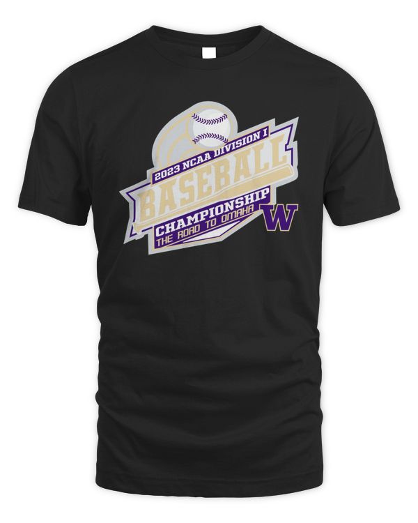 Men's Washington Huskies 2023 Ncaa Division I Baseball Championship The Road To Omaha Logo T-Shirt