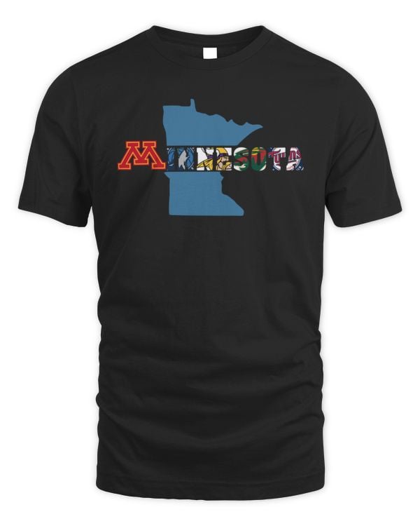 Minnesota Sport Team logo 2023 Map Logo Tee Shirt