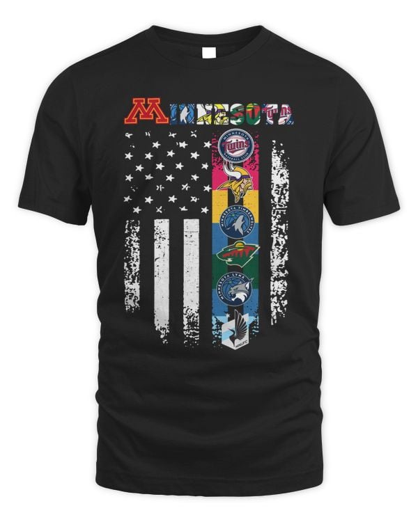 Minnesota Sport Team Logo 2023 American Flag Vikings x Twins x Timberwolves x Lynx x United FC x Golden Gophers x Wild Shirt