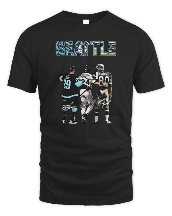 Official Seattle Sports Vince Dunn Ken Griffey Jr And Steve Largent Signatures Tee Black