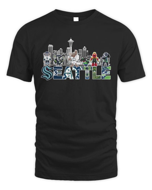 Seattle Skyline Sports Teams Mascots Shirt Black
