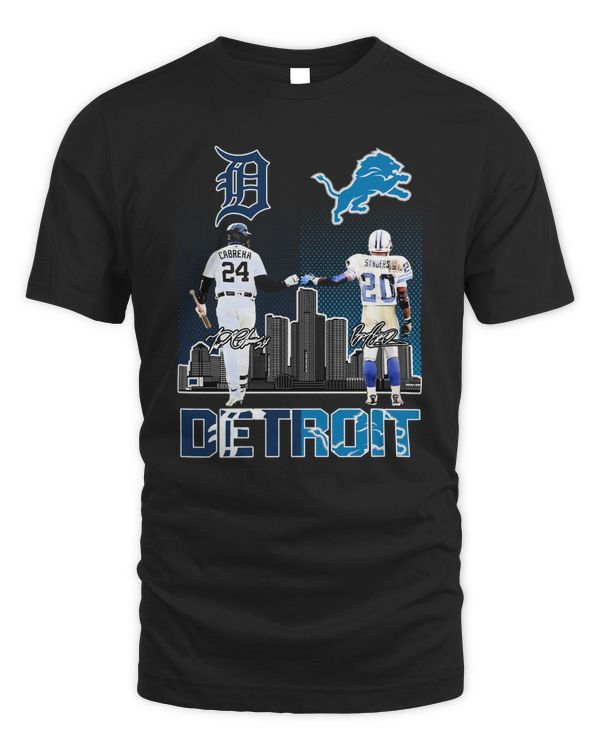 Miguel Cabrera And Barry Sanders Detroit Skyline Signatures Shirt Black