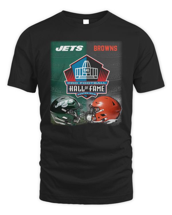 Jets x Browns 2023 Dueling Game Class Pro Football Hall of Fame Tee Shirt