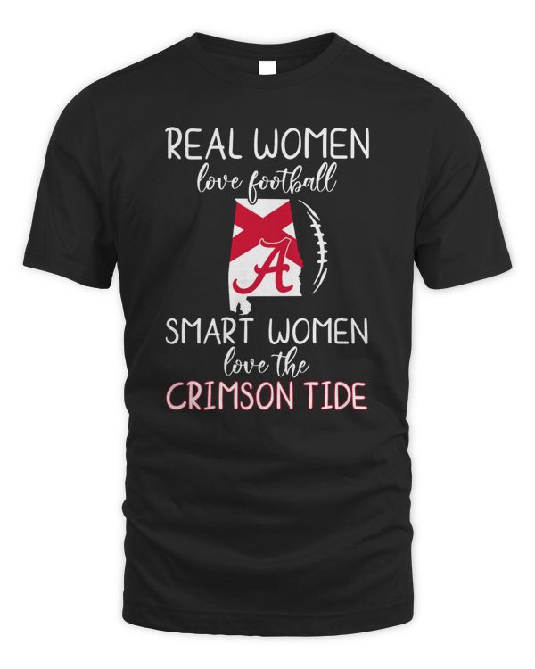 Real Women Love Football Smart Women Love The Alabama Crimson Tide Map Logo Shirt