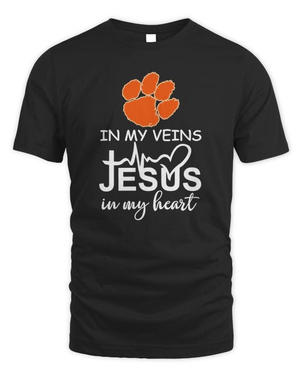 Official Clemson Tigers Logo 2023 In My Veins Jesus In My Heart Shirt