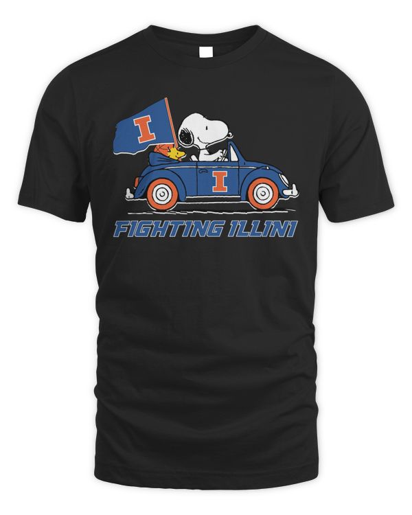 Snoopy And Woodstock Drive Fighting Illini Shirt Black