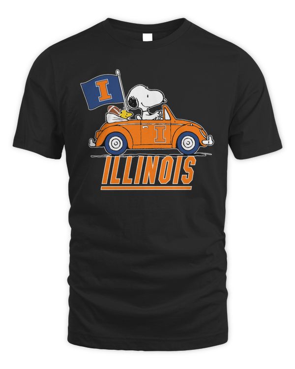 Snoopy And Woodstocks Riding Car Illinois Fighting Illini 2023 Shirt