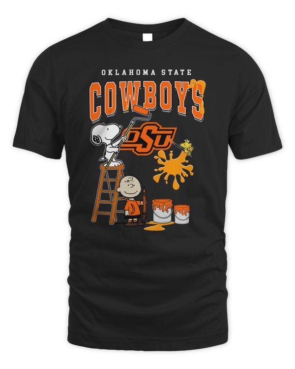 Snoopy Charlie Brown And Woodstock Wall Paint Oklahoma State Cowboys Color Shirt