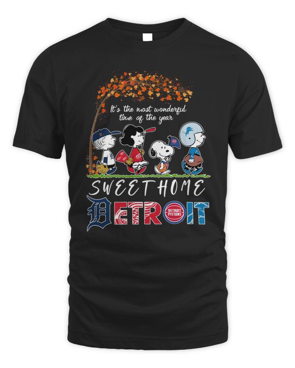Peanuts Characters It’s The Most Wonderful Time Of The Year Sweet Home Detroit Sports Teams Shirt