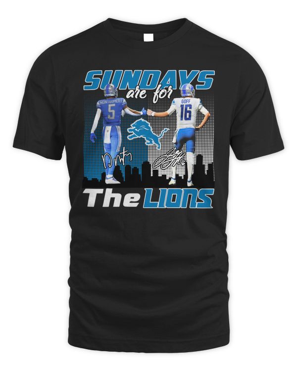 David Montgomery and Jared Goff Sundays Are For Lions Signatures Shirt Black