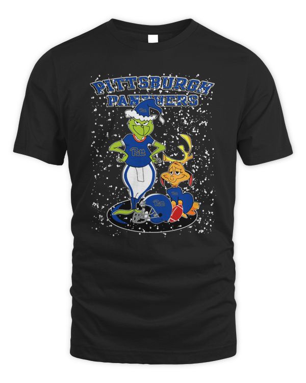 Santa Grinch And Dog Pittsburgh Panthers Herd Helmet Merry Christmas Shirt Black