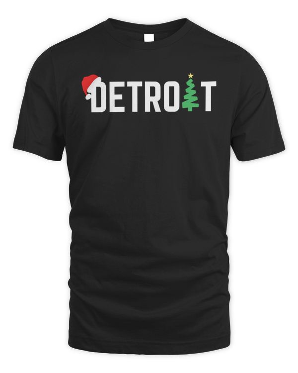 Merry Christmas Detroit Happy Holidays Michigan Santa Hat Shirt Black