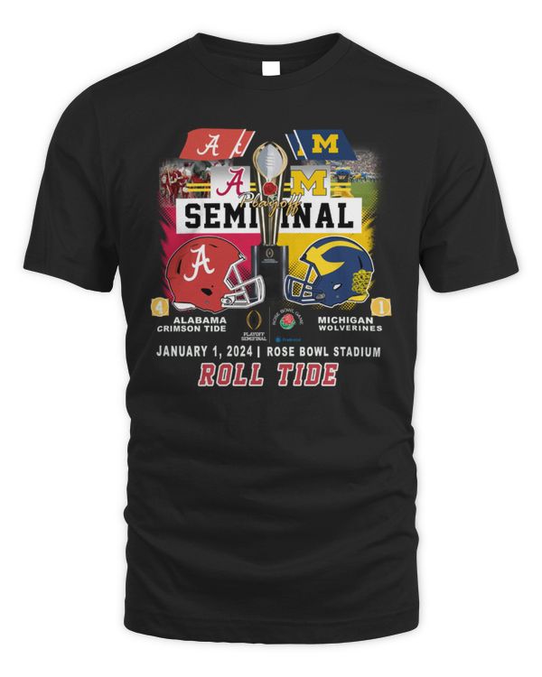 Alabama Crimson Tide Vs Michigan Wolverines CFP Playoff Semifinal Rose Bowl 2024 Roll Tide Helmet Shirt