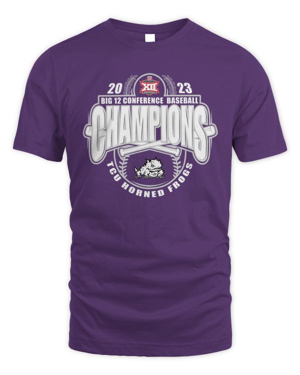 TCU Horned Frogs 2023 Big 12 Baseball Conference Tournament Champions T Shirt Purple