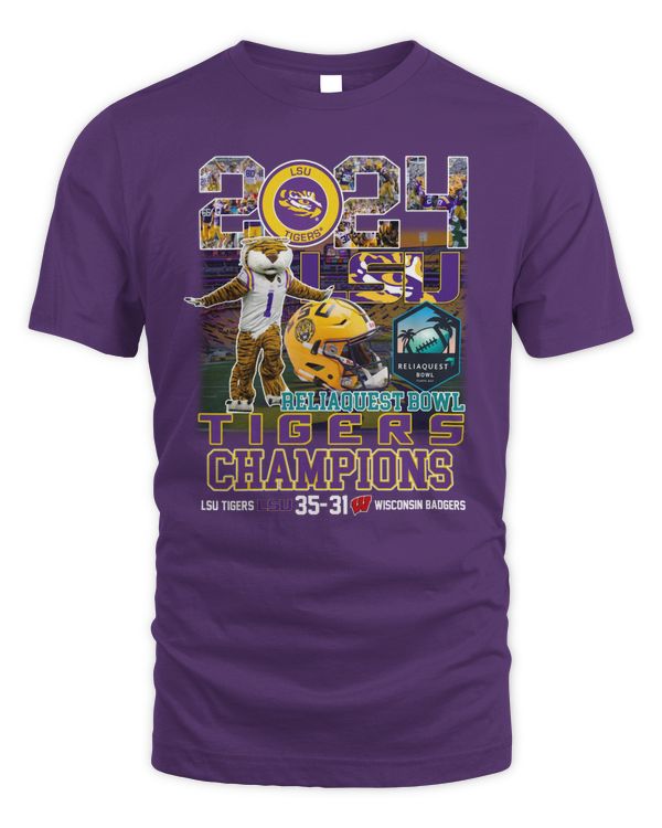 2024 Reliaquest Bowl Champions Tigers 35-31 Wisconsin Shirt Purple