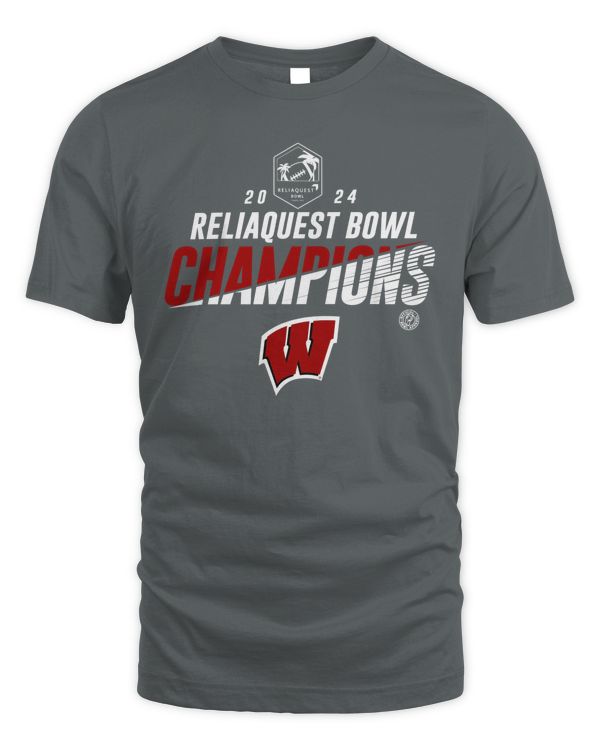 Wisconsin Badgers 2024 ReliaQuest Bowl Champions Logo Shirt Gray