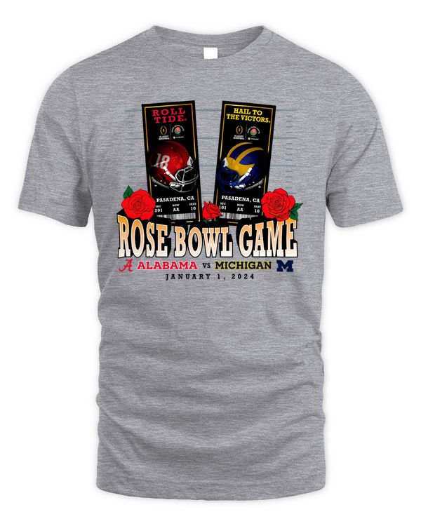 Michigan Wolverines vs. Alabama Crimson Tide College Football Playoff 2024 Rose Bowl Matchup Helmet Shirt Gray