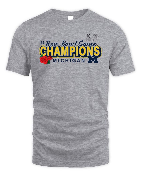 Michigan Wolverines College Football Playoff 2024 Rose Bowl Champions Logo Shirt Gray
