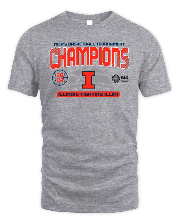 Illinois Fighting Illini Grey 2024 Big 10 Men's Basketball Tournament Champions Hoops Logo Shirt