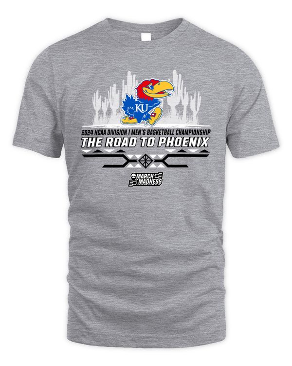 Kansas Jayhawks Team 2024 Ncaa Division I Men's Basketball Champion The Road To Phoenix March Madness Tee