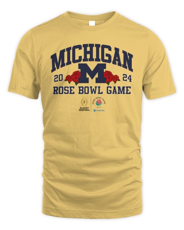 Michigan Wolverines Playoff Semifinal 2024 Rose Bowl Game Yellow Tee