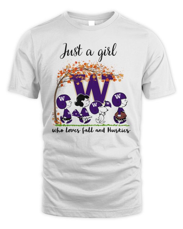 Just A Woman Who Loves Fall And Washington Huskies Peanuts Cartoon 2023 Hoodie Sweatshirt
