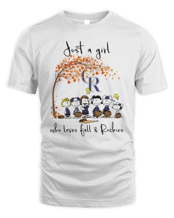 The Peanuts Cartoon Just A Girl Who Loves Fall And Colorado Rockies Shirt White